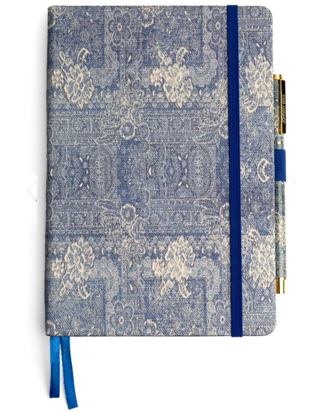 NEW Johnny Was Denim Embroidery Journal and Pen Set Silk Blend Blue 8.5" x 6"